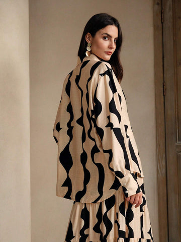 Anewsta Urban Style Color Block Geometric Print Casual Long Sleeve Shirt Anewsta Urban Style Color Block Geometric Print Casual Long Sleeve Shirt