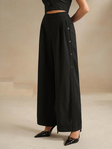 Anewsta Urban Style Vertical Button Front Zipper Slim Casual Pants Anewsta Urban Style Vertical Button Front Zipper Slim Casual Pants