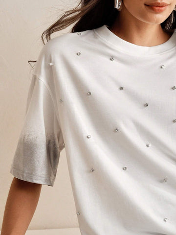 Women Tie-Dye Tie Dye Color Short Sleeve Loose Trend Rhinestone T-Shirt Women Tie-Dye Tie Dye Color Short Sleeve Loose Trend Rhinestone T-Shirt