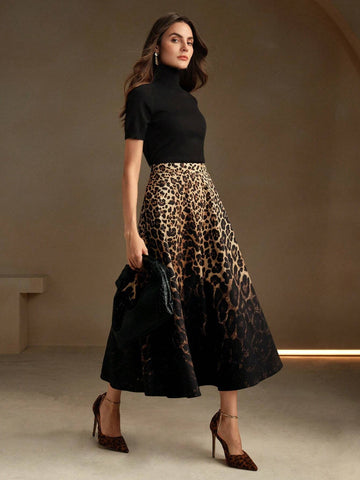 Anewsta Women Urban Chic Leopard Ombre Black Skir Anewsta Women Urban Chic Leopard Ombre Black Skir