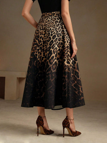 Anewsta Women Urban Chic Leopard Ombre Black Skir Anewsta Women Urban Chic Leopard Ombre Black Skir