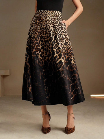 Anewsta Women Urban Chic Leopard Ombre Black Skir Anewsta Women Urban Chic Leopard Ombre Black Skir