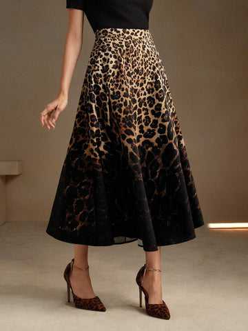 Anewsta Women Urban Chic Leopard Ombre Black Skir Anewsta Women Urban Chic Leopard Ombre Black Skir