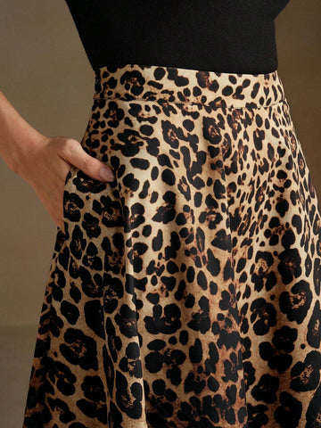 Anewsta Women Urban Chic Leopard Ombre Black Skir Anewsta Women Urban Chic Leopard Ombre Black Skir