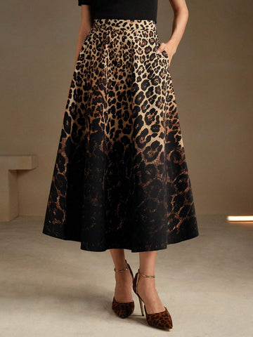 Anewsta Women Urban Chic Leopard Ombre Black Skir Anewsta Women Urban Chic Leopard Ombre Black Skir