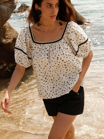 Anewsta Women's Casual Puff Sleeve Ditsy Floral Shirt For Spring And Summer Anewsta Women's Casual Puff Sleeve Ditsy Floral Shirt For Spring And Summer