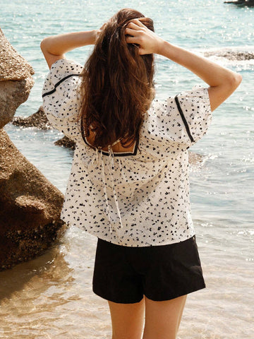 Anewsta Women's Casual Puff Sleeve Ditsy Floral Shirt For Spring And Summer Anewsta Women's Casual Puff Sleeve Ditsy Floral Shirt For Spring And Summer