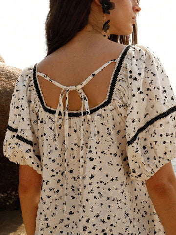 Anewsta Women's Casual Puff Sleeve Ditsy Floral Shirt For Spring And Summer Anewsta Women's Casual Puff Sleeve Ditsy Floral Shirt For Spring And Summer