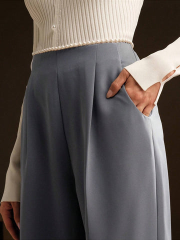 Anewsta Women's Design Pearl Embellished Waist Suit Pants Anewsta Women's Design Pearl Embellished Waist Suit Pants