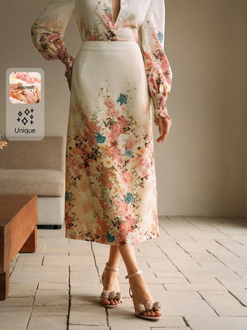 Anewsta Women's Digital Floral Print Skirt, Regular Fit, Spring/Autumn Maxi Women Outfit Anewsta Women's Digital Floral Print Skirt, Regular Fit, Spring/Autumn Maxi Women Outfit