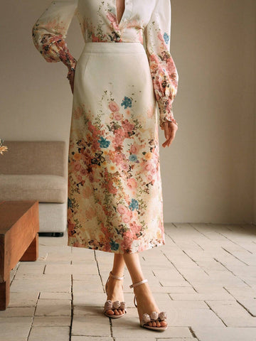 Anewsta Women's Digital Floral Print Skirt, Regular Fit, Spring/Autumn Maxi Women Outfit Anewsta Women's Digital Floral Print Skirt, Regular Fit, Spring/Autumn Maxi Women Outfit