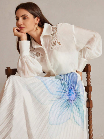 Anewsta Women's Elegant Floral Print Pleated A-Line Skirt Anewsta Women's Elegant Floral Print Pleated A-Line Skirt