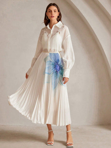 Anewsta Women's Elegant Floral Print Pleated A-Line Skirt Anewsta Women's Elegant Floral Print Pleated A-Line Skirt