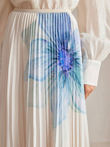 Anewsta Women's Elegant Floral Print Pleated A-Line Skirt Anewsta Women's Elegant Floral Print Pleated A-Line Skirt