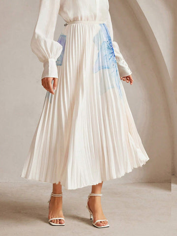 Anewsta Women's Elegant Floral Print Pleated A-Line Skirt Anewsta Women's Elegant Floral Print Pleated A-Line Skirt