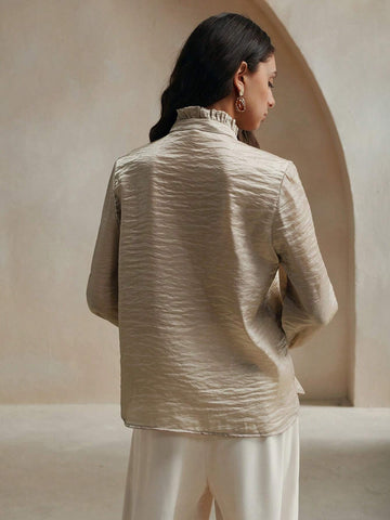 Anewsta Women's Elegant Multi-Layer Ruffle Trim Mauve Color Long Sleeve Blouse Anewsta Women's Elegant Multi-Layer Ruffle Trim Mauve Color Long Sleeve Blouse