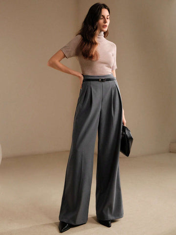 Anewsta Women's Gray Casual Straight-Leg Ankle Pants, Office Wear Anewsta Women's Gray Casual Straight-Leg Ankle Pants, Office Wear