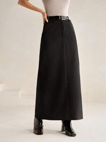 Anewsta Women's Solid Color Pocket Maxi Casual/Work Skirt Anewsta Women's Solid Color Pocket Maxi Casual/Work Skirt