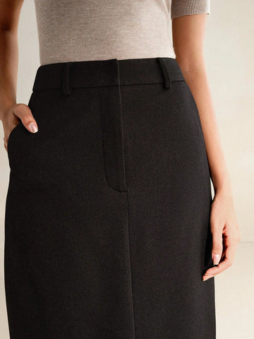 Anewsta Women's Solid Color Pocket Maxi Casual/Work Skirt Anewsta Women's Solid Color Pocket Maxi Casual/Work Skirt