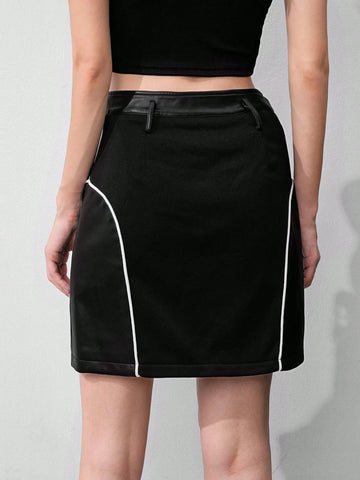 Anewsta Zipper Fold Over Waist Skirt Anewsta Zipper Fold Over Waist Skirt
