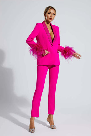 Angel Pink Feather Trim Diamond Blazer Set Angel Pink Feather Trim Diamond Blazer Set