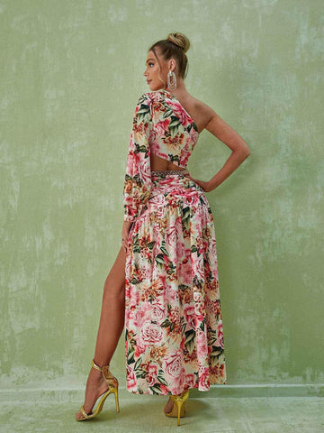 Annabella One Shoulder Floral Cutout Maxi Dress In Pink Annabella One Shoulder Floral Cutout Maxi Dress In Pink