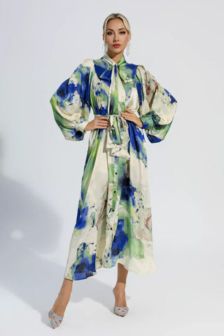 Anne Floral Tie Dye Long Sleeves Maxi Dress Anne Floral Tie Dye Long Sleeves Maxi Dress