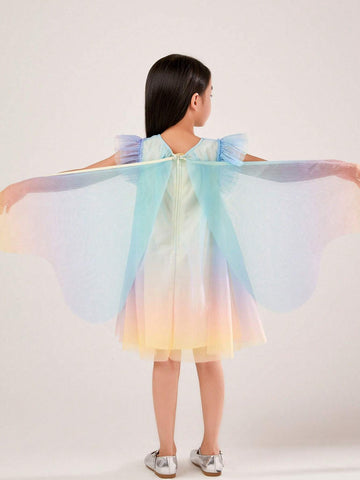 Annil Children's Summer Dream Purple Gradient Short Sleeved Mesh Princess Dress Annil Children's Summer Dream Purple Gradient Short Sleeved Mesh Princess Dress