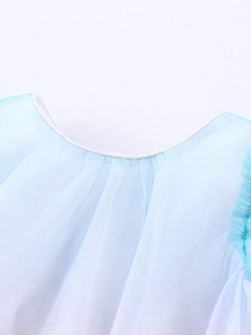 Annil Children's Summer Dream Purple Gradient Short Sleeved Mesh Princess Dress Annil Children's Summer Dream Purple Gradient Short Sleeved Mesh Princess Dress