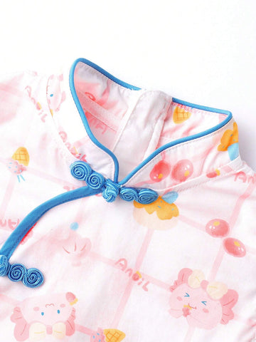 Girls' Summer Dress, Baby Cute Sleeveless Vest, Chinese Style Dress Girls' Summer Dress, Baby Cute Sleeveless Vest, Chinese Style Dress