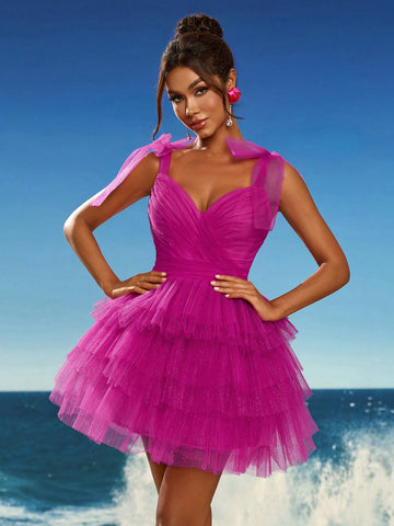 Anymoon Bow Strap Mesh Party Dress Suitable For Music Festivals, Graduations, Homecomings, Parties, Cocktail Parties And More Anymoon Bow Strap Mesh Party Dress Suitable For Music Festivals, Graduations, Homecomings, Parties, Cocktail Parties And More
