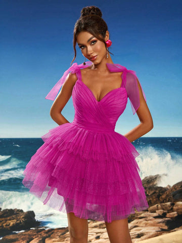 Anymoon Bow Strap Mesh Party Dress Suitable For Music Festivals, Graduations, Homecomings, Parties, Cocktail Parties And More Anymoon Bow Strap Mesh Party Dress Suitable For Music Festivals, Graduations, Homecomings, Parties, Cocktail Parties And More