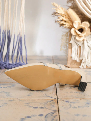 Apricot Color Strappy Side Elastic Band 7-Cm Heel Fashionable Versatile High Heels Apricot Color Strappy Side Elastic Band 7-Cm Heel Fashionable Versatile High Heels
