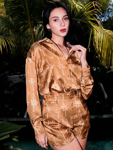 Armand Designer Women Printed Wide Leg Insert Pocket Shorts Casual Vacation Fall Brown Armand Designer Women Printed Wide Leg Insert Pocket Shorts Casual Vacation Fall Brown