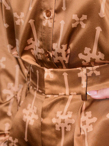 Armand Designer Women Printed Wide Leg Insert Pocket Shorts Casual Vacation Fall Brown Armand Designer Women Printed Wide Leg Insert Pocket Shorts Casual Vacation Fall Brown