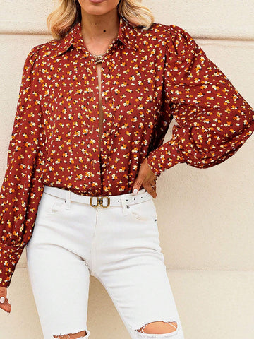 Astylish Red Floral Print Long Sleeve Button Front Shirt Astylish Red Floral Print Long Sleeve Button Front Shirt