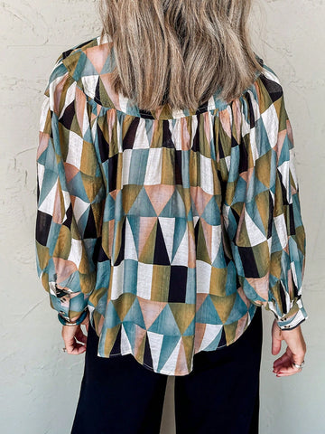 Women's Geometric Print Button Up Long Sleeve Blouse Loose Fit Shirt Women's Geometric Print Button Up Long Sleeve Blouse Loose Fit Shirt