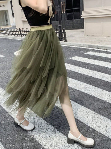Asymmetrical Mesh Skirt For Women, High Waist Versatile Slimming Skirt, Spring 2024 New Arrival Asymmetrical Mesh Skirt For Women, High Waist Versatile Slimming Skirt, Spring 2024 New Arrival