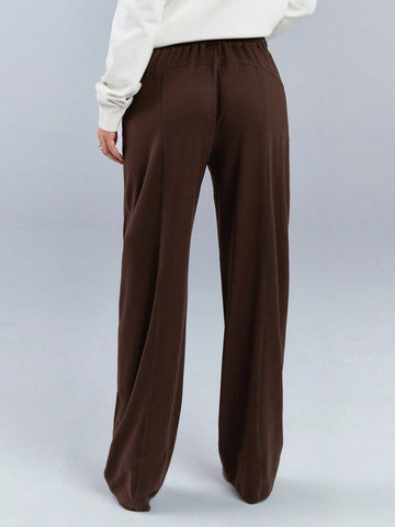 Athîral Women's Solid Color Elastic Waist Pocket Casual Pants Athîral Women's Solid Color Elastic Waist Pocket Casual Pants