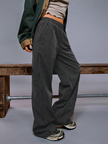 Athîral Women's Striped Print Elastic Waist Pocket Casual Pants Athîral Women's Striped Print Elastic Waist Pocket Casual Pants