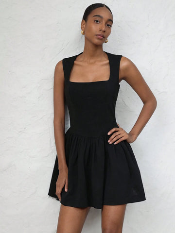 Aveloria Affinna Collegiate Vintage Versatile Cute Bow Contrast Plaid Print Sleeveless Square Neck Pleated Hem Design Women Mini Dress Aveloria Affinna Collegiate Vintage Versatile Cute Bow Contrast Plaid Print Sleeveless Square Neck Pleated Hem Design Women Mini Dress