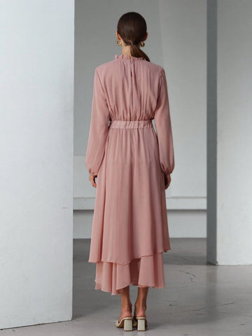 Aveloria Modichic Romantic French Style Ruffle Hem Decor Waist Flattering V-Neck Chiffon Dress For Women Aveloria Modichic Romantic French Style Ruffle Hem Decor Waist Flattering V-Neck Chiffon Dress For Women