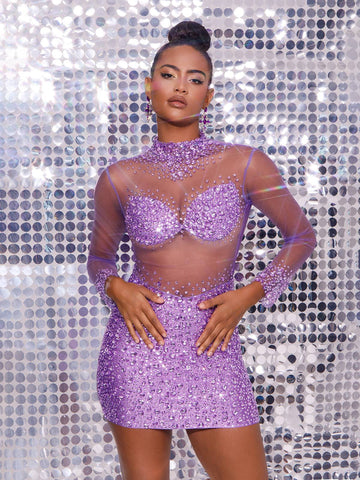 Azami Mesh Crystal Mini Dress Azami Mesh Crystal Mini Dress