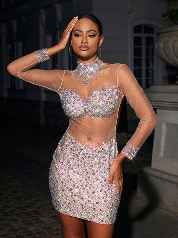 Azami Mesh Crystal Mini Dress Azami Mesh Crystal Mini Dress