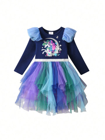 Girls Dresses Ruffles Long Sleeve Toddler Birthday Party Clothing Snowflake Winter Princess Vacation Wear Unicorn Cartoon Children Outfits Girls Dresses Ruffles Long Sleeve Toddler Birthday Party Clothing Snowflake Winter Princess Vacation Wear Unicorn Cartoon Children Outfits