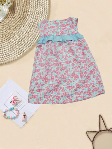 Baby Girl Short-Sleeved Floral Dress For Summer, With Soft, Comfortable, And Cool Fabrics, In A Pastoral Style That Is Elegant, Simple, And Fashionable. Baby Girl Short-Sleeved Floral Dress For Summer, With Soft, Comfortable, And Cool Fabrics, In A Pastoral Style That Is Elegant, Simple, And Fashionable.