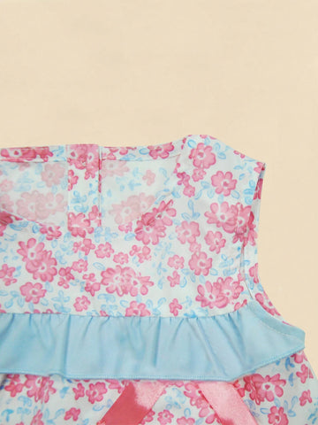 Baby Girl Short-Sleeved Floral Dress For Summer, With Soft, Comfortable, And Cool Fabrics, In A Pastoral Style That Is Elegant, Simple, And Fashionable. Baby Girl Short-Sleeved Floral Dress For Summer, With Soft, Comfortable, And Cool Fabrics, In A Pastoral Style That Is Elegant, Simple, And Fashionable.