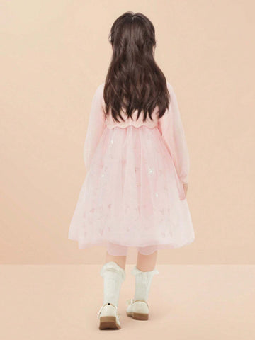 Balabala Balabala Girls' Chinese-Style Mesh Dress, Elegant Springwear For Young Girl Balabala Balabala Girls' Chinese-Style Mesh Dress, Elegant Springwear For Young Girl