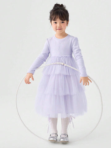 Balabala Girls' Dress, 2024 Autumn Collection, Trendy Long Sleeve Mesh Dress For Toddlers Balabala Girls' Dress, 2024 Autumn Collection, Trendy Long Sleeve Mesh Dress For Toddlers