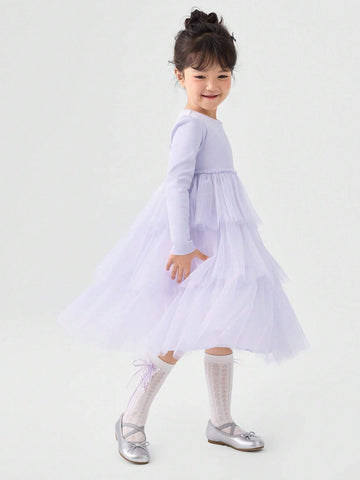 Balabala Girls' Dress, 2024 Autumn Collection, Trendy Long Sleeve Mesh Dress For Toddlers Balabala Girls' Dress, 2024 Autumn Collection, Trendy Long Sleeve Mesh Dress For Toddlers